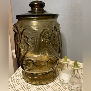 Vintage 1970s Libbey Big Tops Circus Glass 3D Hippo Canister Jar Smokey Brown